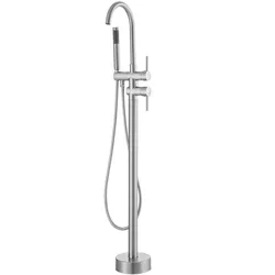 VEVOR Freistehende Badewannenarmatur mit Handbrause, Klassisch Badewannen Armaturen Set Rund, Silberner Badewannenhahn 1,61 GPM Durchfluss, Messing Wasserhahn Duschsystem Duscharmatur