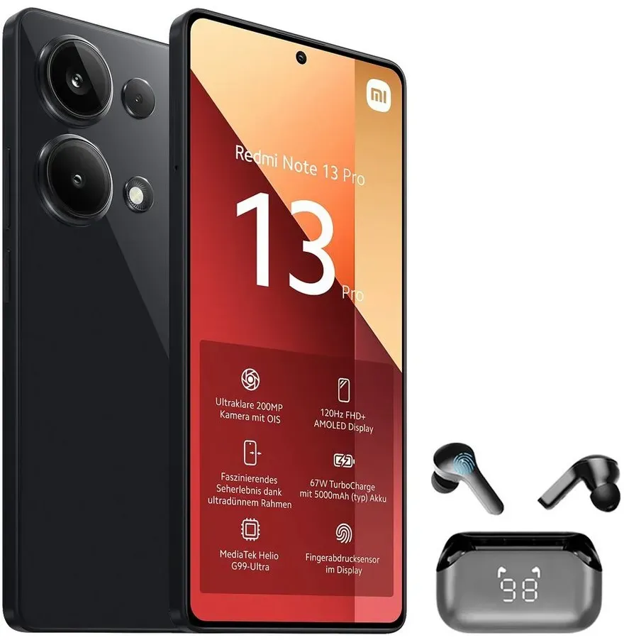 Xiaomi Redmi Note 13 Pro 4G 12+512GB Smartphone & Bluetooth Kopfhörer Handy (6.67 Zoll, 512 GB Speicherplatz, 200 MP Kamera)