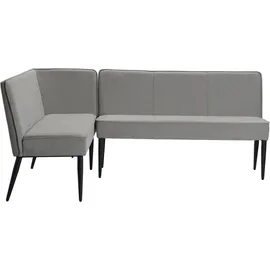 otto home Eckbank OTTO HOME "Lenzrose", grau (hellgrau), B:204cm H:86,5cm T:61,5cm, Polyester, Sitzbänke, Eckbank, mit Taschenfederkern, schwarzes Metallgestell, Breite 202 cm