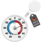 Lantelme Fensterthermometer selbsklebend Temperaturbereich -50°C bis 50°C Analog | zum ankleben an die Fensterscheibe | Fenster Außen Thermometer | Farbe weiß Durchmesser 7,5cm (ThermoRund)