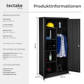 Tectake Spind mit 6 Fächern, 180 x 80 x 40 cm