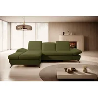 Goldstoff Ecksofa mit Schlaffunktion und Bettkasten - L-Form Sofa Beige/Grau, 1 Teile, Modernes Schlafsofa mit Sofakissen - Premium Couch Cord & L-Form grün