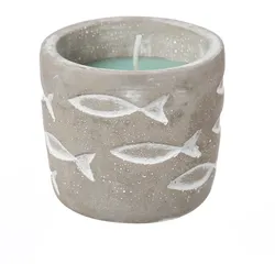 Duftkerze CITRONELLA - Echtwachs in maritimen Betontopf - Fischmuster - H: 7cm -...
