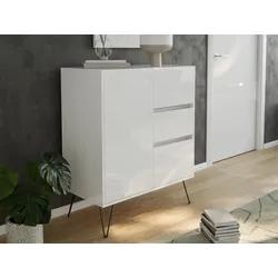 Design Sideboard Kommode Rauk 80cm 3 Greifraum SoftClose 1 Tür Weiß hochglanz