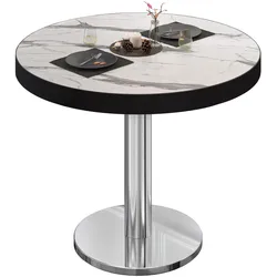 BN | Bistrotisch | Ø:H 60 x 72 cm | Schwarzer Rand | Weiß Marmor / Edelstahl | Rund