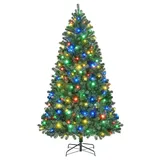 Yaheetech 183cm LED Künstlicher Weihnachtsbaum mit 300 Mehrfarbigen und Warmweißen Lichtern, 9 Lichtmodi, Christbaum Tannenbaum mit 818 Zweigen & Faltbarem Metallständer, Grün