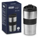 De'Longhi DLSC074, Doppelwandiger Kaffeebecher aus Edelstahl für Heiße und Kalte Getränke, Öffnung mit Nur Einem Klick, 235 ml