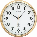 Funkwanduhr AMS "F5963", gold (goldfarben), Wanduhren, B/H/L: 5cm, Quarzuhr,Datum,Wohnzimmer,Esszimmer,Küche,Arbeitszimmer,Büro,Flur
