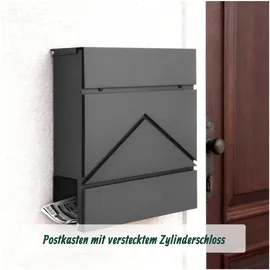 Relaxdays Metall Briefkasten Anthrazit inkl. Zeitungsfach