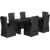 VidaXL 7-tlg. Garten-Essgruppe mit Kissen Schwarz Poly Rattan