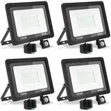 treoir LED Strahler mit Bewegungsmelder Außen 100W, Superhell 10000LM Led Außenstrahler 3500K LED Fluter Flutlicht, IP66 Wasserdicht Scheinwerfer für Garten,Garage,Hof(Warmweiß-4pcs,100W)
