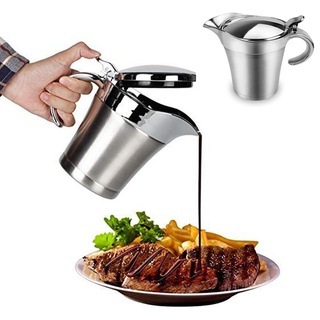 Sauciere, Edelstahl Thermo Sauciere Soßenkanne mit Klappdeckel Doppelwandig Kanne Soßenschüssel Soßiere für Abendessen, Restaurants, Partys, Weihnachten, Silber (450 ML)