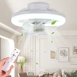 LED Deckenventilator mit Beleuchtung, 48W Moderner deckenventilator mit beleuchtung und fernbedienung leise für Esszimmer Schlafzimmer Wohnzimmer ... - Weiß