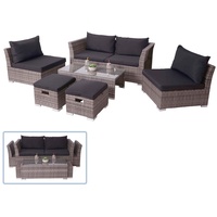 Poly-Rattan Garnitur HWC-J36, Balkon-/Garten-/Lounge-Set Sitzgruppe Sofa grau, Kissen schwarz