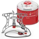 evocamp kompakter Campingkocher 3.2 kW mit Piezo-Zünder, Camping Stove, Mini-Gaskocher - ideal für Camping, Angeln und Outdoor (+1 Kartusche 300 g)