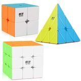 D-FantiX Speed Cube Set, QY Toys Zauberwürfel Original 3 Pack, Qidi S2 2x2 Warrior W 3x3 Qiming Pyramid Stickerless Speedcube Bundle Puzzle Toys