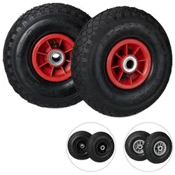 relaxdays 2er Set Sackkarrenrad 3.00-4 luftbereift rot
