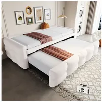 MODFU Schlafsofa Polsterbett Ausziehbar,Schlafsofa,Doppelbett,Multifunktionsbett, Polsterbett Ausziehbar 90/180 x 190 cm, Multifunktionales Teddy-Samt Schlafsofa., mit Relaxfunktion beige