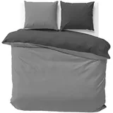 Visaggio Wende Bettwäsche Mikrofaser 240x220 cm Grau Anthrazit Bettbezug Set Ganzjährig Kingsize Ehebett mit Reißverschluss