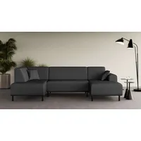 Wohnlandschaft HOME AFFAIRE "Wohnlandschaft Arros U-Form, mit Wellenunterfederung" Sofas Gr. B/H/T: 300cm x 81cm x 163cm, Struktur 1, Recamiere rechts, grau (anthrazit) incl. loser Zierkissen, Maße BTH: 30016381 cm, auch in Cord