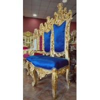 Casa Padrino Chefsessel Barock Thron Stuhl Royalblau / Gold - Handgefertigter Hochlehn Esszimmer Stuhl mit Samtstoff - Barock Esszimmer Möbel