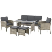 Juskys Polyrattan Gartenmöbel Sitzgruppe Turin Set 6 teilig - Outdoor Möbel mit Tisch – Lounge Grau