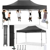 COBIZI Faltpavillon 3x3 Wasserdicht Stabil Winterfest ohne Seitenwand,Pop Up Pavillon Partyzelt,Sonnenschutz Gartenpavillon,Pavillon Faltbar mit Handtasche(3 mal 3m Schwarz)