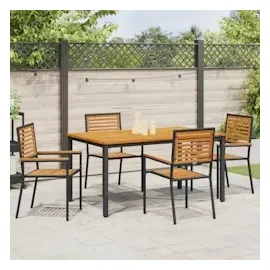 vidaXL 5-teiliges Garten-Ess-Set Schwarz Poly Rattan Akazie