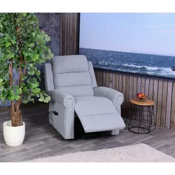 Mendler Fernsehsessel HWC-K63, Relaxsessel Sessel, Liegefunktion Aufstehhilfe Massage Heizfunktion, Stoff/Textil ~ hellgrau