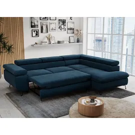 MKS Meble Ecksofa Wohnlandschaft L-Form mit Schlaffunktion und Bettkasten, Schlafsofa mit Bettkasten, Sofa mit Einstellbare Kopfstützen, Peter L ... - Dunkelblau