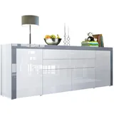 Vladon Sideboard La Paz V2 (Kommode, mit 2 Türen, 2 Schubkästen und 2 Klappen), Weiß Hochglanz/Grau Hochglanz (200 x 72 x 35 cm) grau|weiß