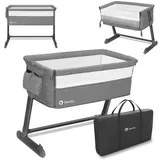 lionelo Theo 2in1 Reisebett Beistellbett Baby ab Geburt bis 9 kg, Höhenverstellung, Einstellung der Neigung, Faltbare Seitenwand, Matratze, Moskitonetz (Grau)
