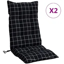 vidaXL Hochlehner-Auflagen 2 Stk. Schwarz Karomuster Stoff