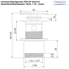 VARIOSAN Universal Ablaufgarnitur POP UP Ventil für Waschtisch/Waschbecken