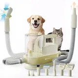 PETGUGU Hundeschermaschine mit Tierhaar Staubsauger & Haartrockner 11000Pa 7-in-1 Haustierpflegeset 2.5L Staubbehälter 3 Stufen einstellbarSaugkraft und Temperatur Leise Schermaschine Hund Katze Gelb