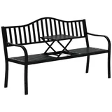 Gartenbank 2-Sitzer mit ausziehbarem Tisch, Metallrahmen, bis 240 kg, Rücken- und Armlehnen, 150 x 58,5 x 90 cm, Schwarz
