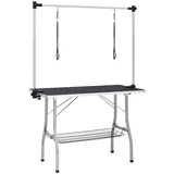 Tidyard Tierpflegetisch mit 2 Schlingen Trimmtisch Pflegetisch höhenverstellbar klappbar mit Unterkorb für Hunde Metall Schwarz und Silbern 110 x 60 x 76 cm