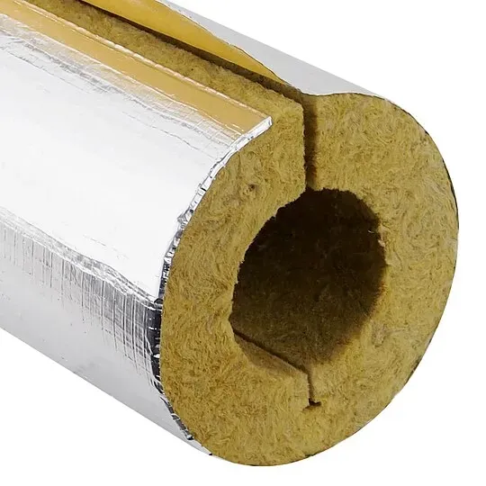 Steinwoll-Rohrschalen alukaschiert für Rohr 54 mm - Dämmschichtdicke 28 mm - geschlitzt - selbstklebend - Länge 1 m - 50% GEG