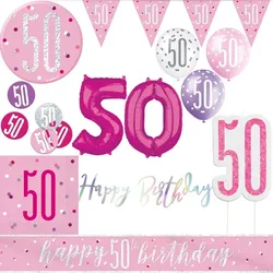 50. Geburtstag Deko rosa pink silber Party Dekoration Set Frau Geburtstagsdeko Jubiläum