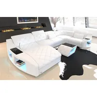 Sofa Dreams Wohnlandschaft Sofa Leder Swing U Form Ledersofa Ledercouch, Couch, mit LED, wahlweise mit Bettfunktion als Schlafsofa, Designersofa weiß