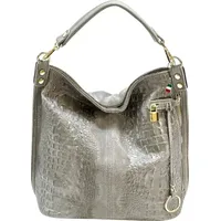 FLORENCE Beuteltasche Shopper Leder Kroko-Prägung grau ca. 41cm |