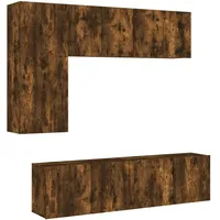 vidaXL Wohnwand 5-TLG., Schrankwand mit viel Stauraum, Wandmontage Anbauwand Fernsehschrank, Wohnzimmer Set Schrank Wandschrank, Räuchereiche Holzwerkstoff