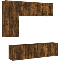 vidaXL Wohnwand 5-TLG., Schrankwand mit viel Stauraum, Wandmontage Anbauwand Fernsehschrank, Wohnzimmer Set Schrank Wandschrank, Räuchereiche Holzwerkstoff