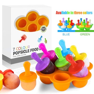 Eisformen Silikon,Eisformen Kinder,7 Mulden Eisform Popsicle mit Kunststoffstäbchen,Eis am Stiel Formen,Kleine Eisbehälter,Eis Formen für Stieleis,Stieleisformer BPA Frei(Orange)