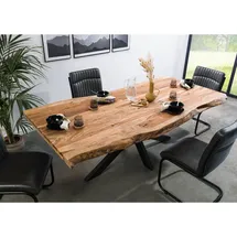 Massivmoebel24 Baumtisch 180 x 77 x 90 cm natur sandgestrahlt/anthrazit glänzend