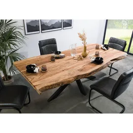 Massivmoebel24 Baumtisch 180 x 77 x 90 cm natur sandgestrahlt/anthrazit glänzend