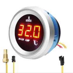 52 mm Wassertemperaturanzeige, Auto-Digitalmessgerät, LED-Anzeige, 9–36 V, mit Temperatursensor-Alarm