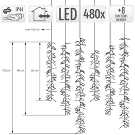 ECD Germany LED Lichtervorhang 480 LEDs Warmweiß 8 Modi Timer IP44 Innen/Außen 6 Stränge Eiszapfen Weihnachtsbeleuchtung