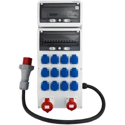 Gesicherte Baustromverteiler eXT-S/FI 32A 16A 12x230V mit MID Energieverbrauchszähler und 5x10mm2 Kabel, Mennekes Steckdosen Doktorvolt®
