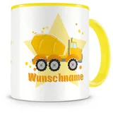 Samunshi® Kindertasse mit Namen Tasse Betonmischer Personalisierte Tasse mit Namen Kinder Kinderbecher mit Namen Kindergarten gelb 300ml